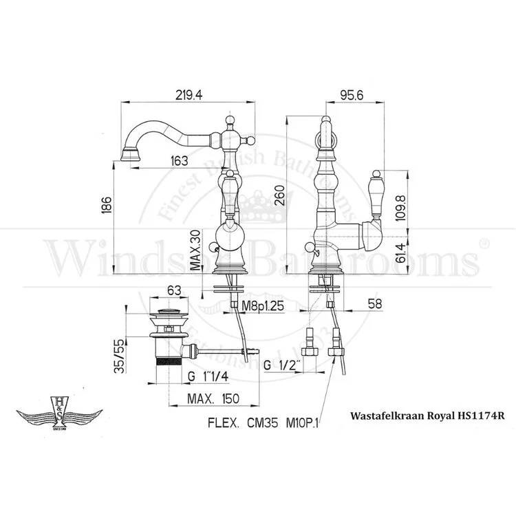 Horton & Studley Royal HS1174R Wastafelkraan - Chroom - Afbeelding 2
