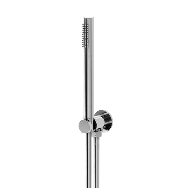 23S1 chrome-finished hand shower set with a sleek cylindrical handset and a round wall bracket, perfect for modern bathrooms.