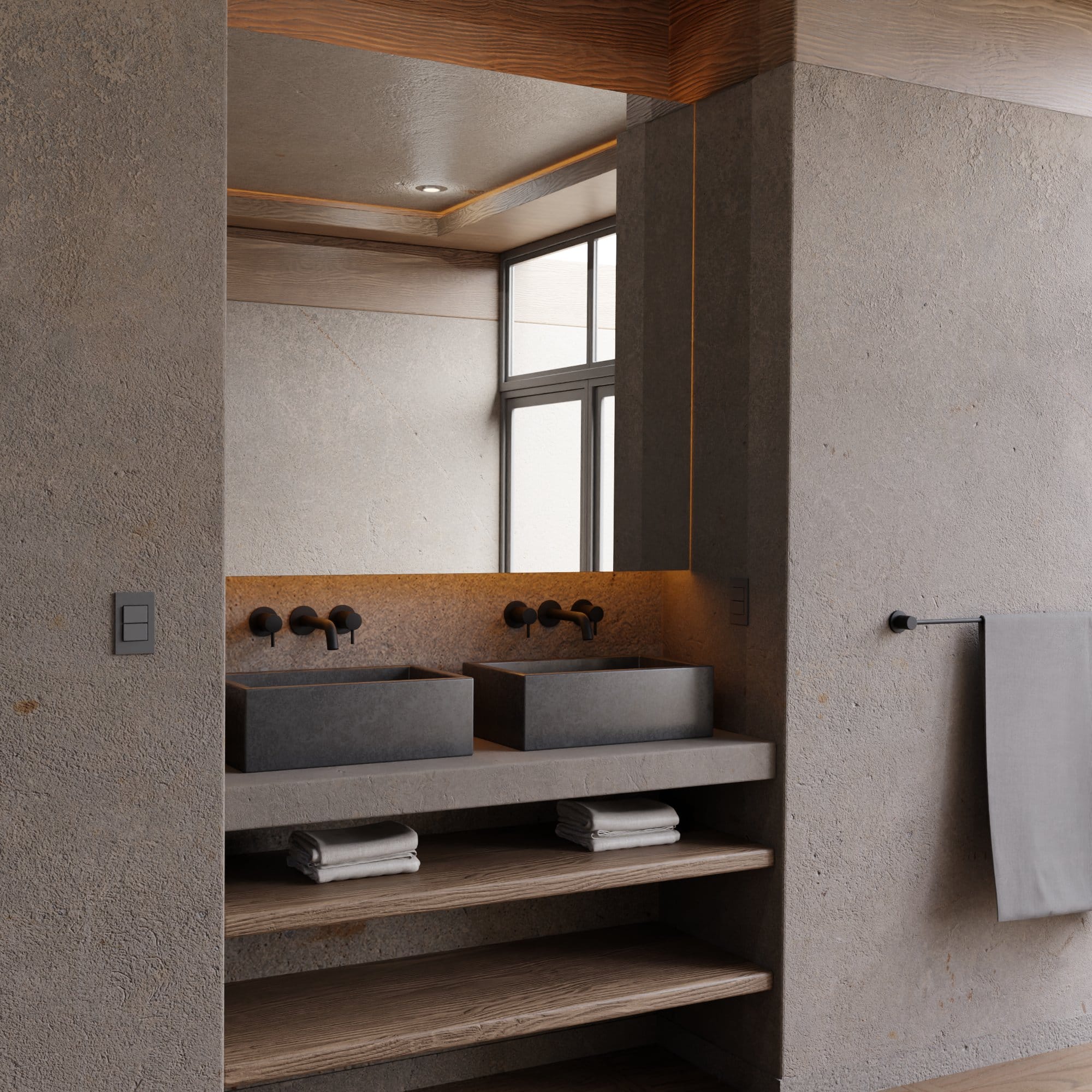 Nelis 199S1-B Miscelatore a Parete per Lavabo a Doppia Maniglia - Nero Opaco - immagine 4