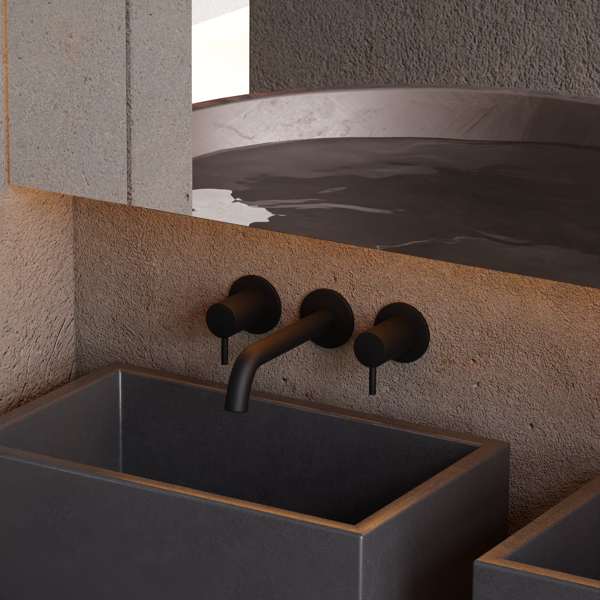 Nelis 199S1-B Miscelatore a Parete per Lavabo a Doppia Maniglia - Nero Opaco - immagine 2