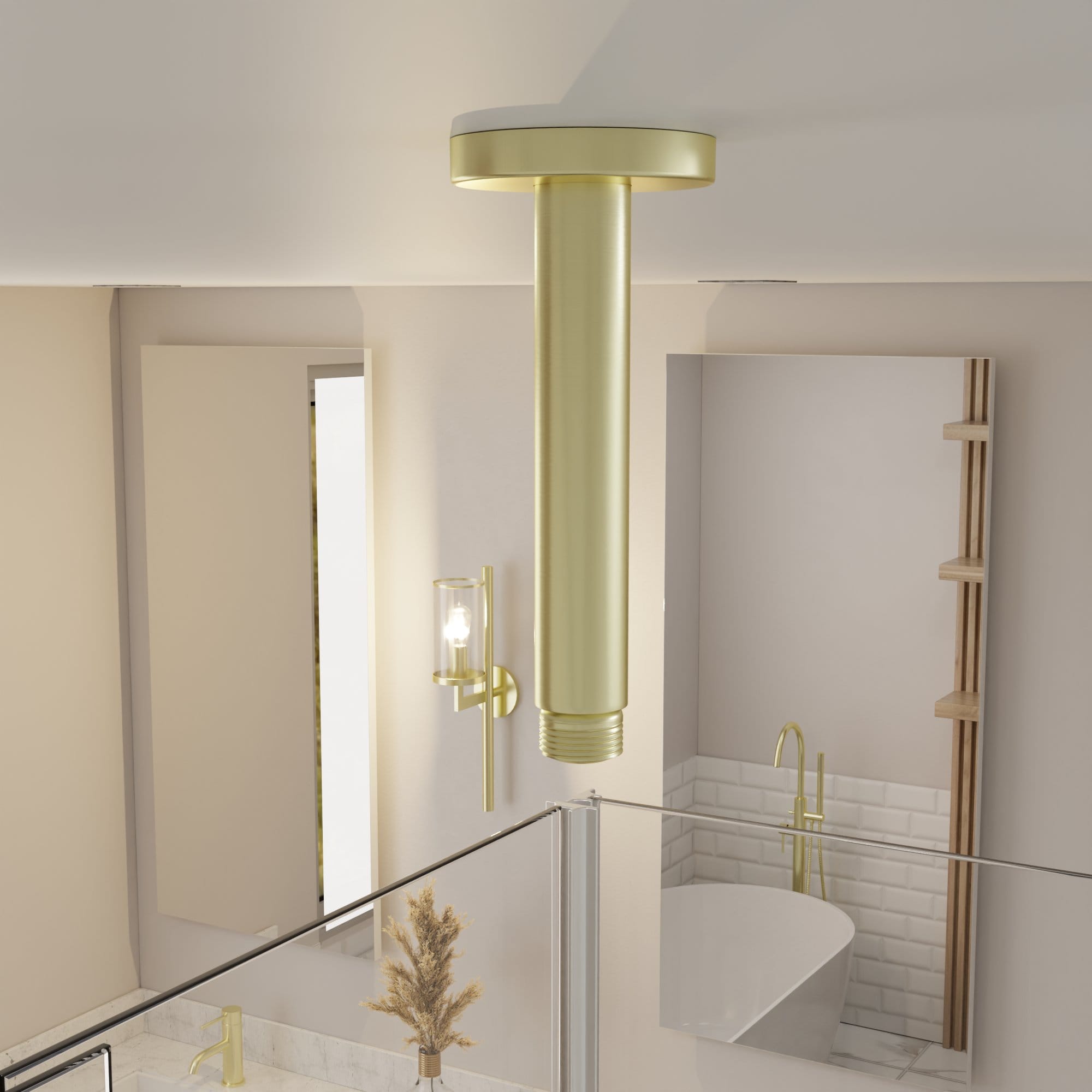 Nelis 02S1-BB Deckenstange 12 cm für Duschsysteme - Gebürstetes Messing – Bild 2