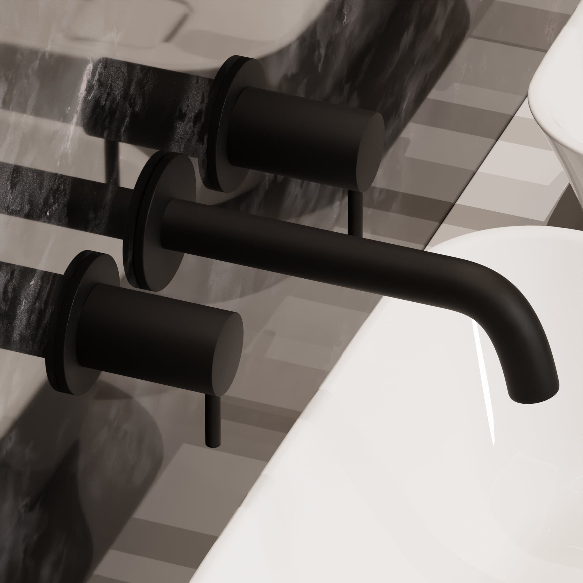 Nelis 199S1-B Miscelatore a Parete per Lavabo a Doppia Maniglia - Nero Opaco - immagine 5