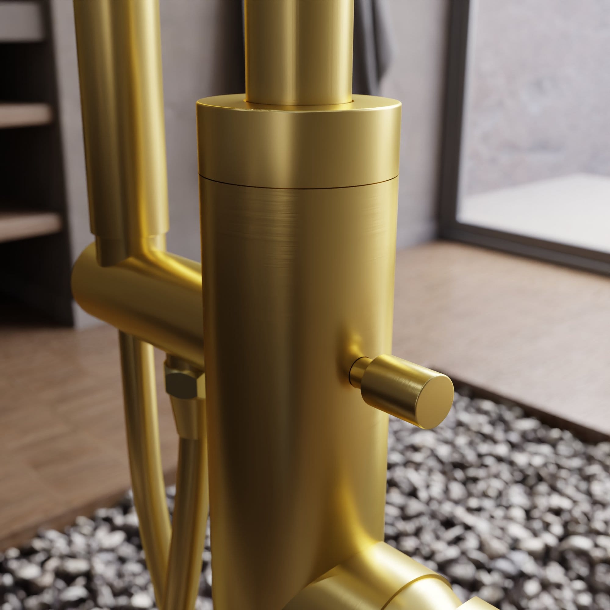 Nelis 1143S1-BB Vrijstaande Badkraan met Handdouche - Geborstelde Messing - Afbeelding 3