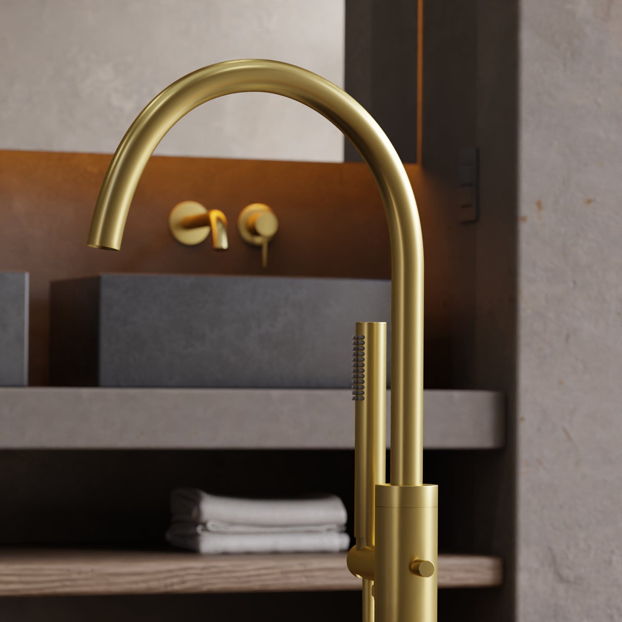 Nelis 1143S1-BB Vrijstaande Badkraan met Handdouche - Geborstelde Messing - Afbeelding 5